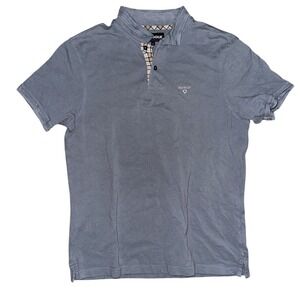 A6 Barbour Polo Shirt Placket Check Trim Short Sleeve Casual Top Gray L